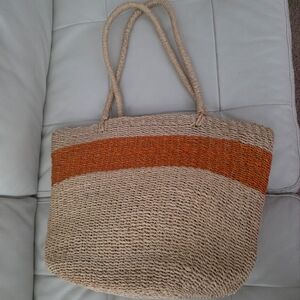West Elm Tan and Orange Woven Tote Bag